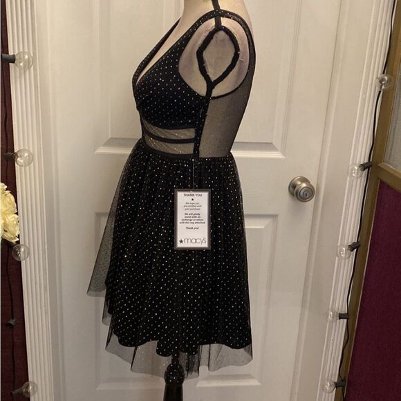 NWT Blondie Nights by Stacy Sklar Elegant mesh Black Polka Dot Dress, US0 - Picture 6 of 10